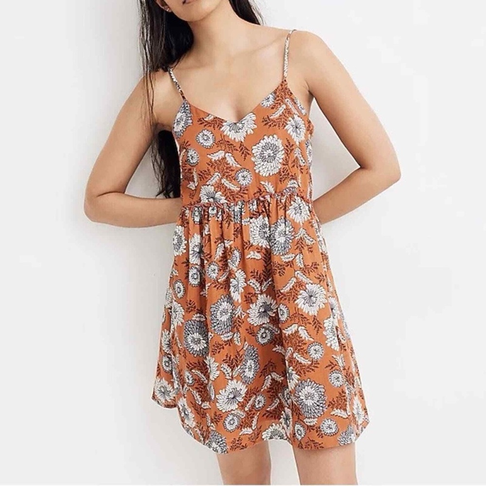Madewell Floral Mini Dress in Orange and White